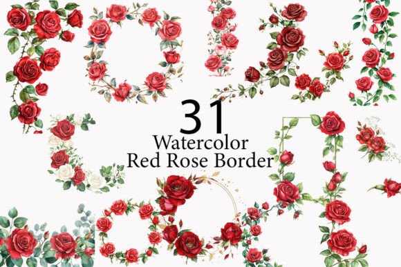 Download Red Rose Border Watercolor Clipart  - Clipart Collection