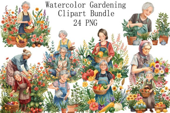 Download Watercolor Grandma Gardening Clipart - Clipart Collection