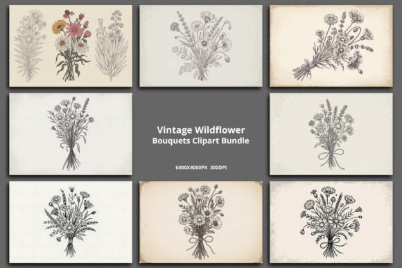 Download Retro Wildflower Bouquets Clipart Bundle - Clipart Collection