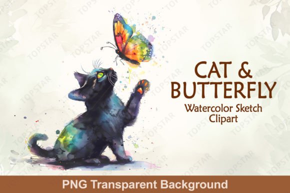 Download Cat and Butterfly Clipart PNG - Clipart Collection