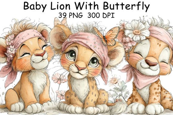 Download Baby Lion with Butterfly Clipart - Clipart Collection