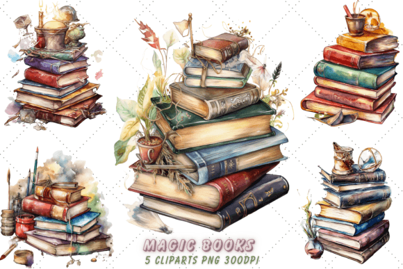 Download Cute Magic Books Watercolor Clipart - Clipart Collection