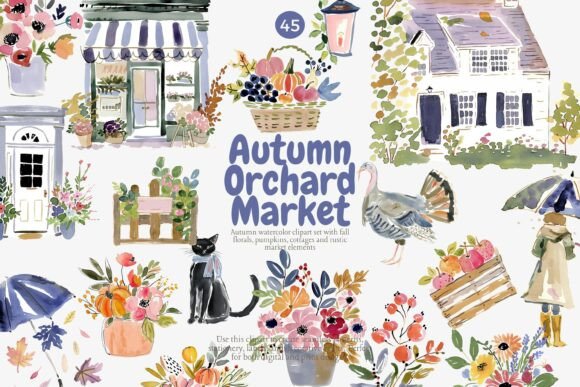 Download Autumn Orchard Market Clipart Set - Clipart Collection