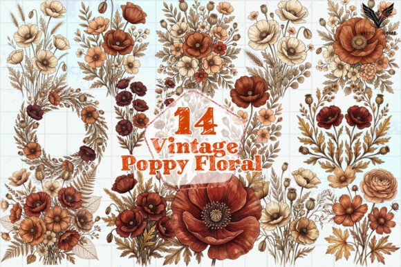 Download Vintage Poppy Floral Clipart PNG - Clipart Collection