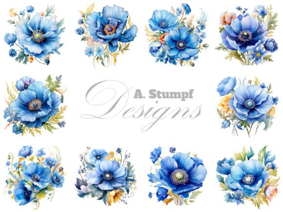 Download Blue Poppy Flower Watercolor Clipart Set - Clipart Collection