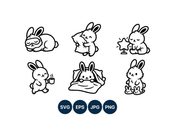 Download Cute Bunny Line Art Sleep Set - Cute bunny Collection