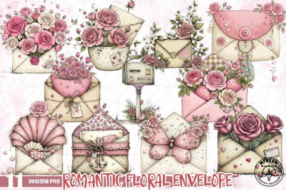 Download Romantic Floral Envelope Clipart PNG - Clipart Collection