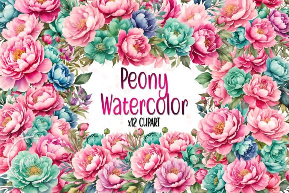 Download Watercolor Teal &amp; Fuchsia Peony Clipart - Clipart Collection