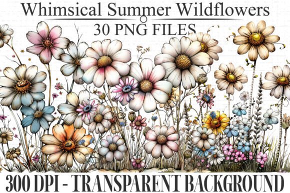 Download Whimsical Summer Wildflowers Clipart - Clipart Collection