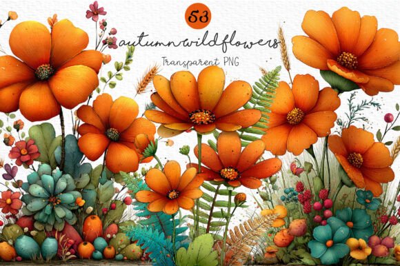 Download Whimsical Autumn Wildflowers Clipart PNG - Clipart Collection