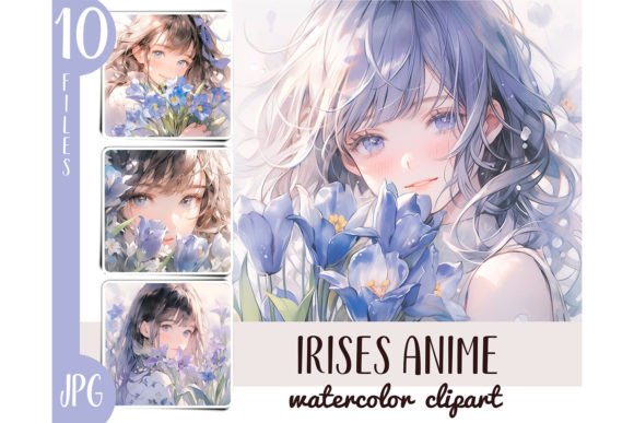 Download Watercolor Irises Girl Anime Clipart JPG - Clipart Collection