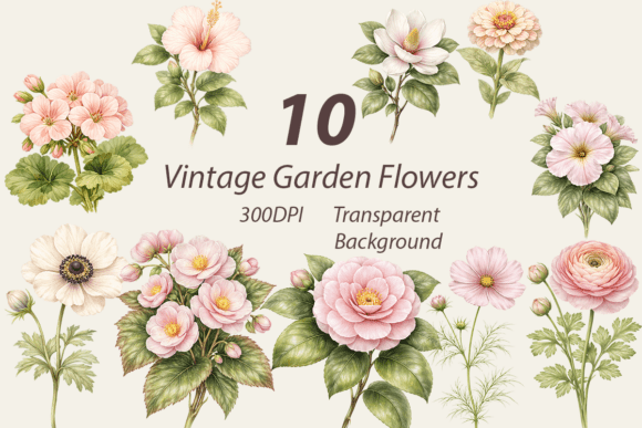 Download Vintage Garden Flowers Clipart PNGs - Clipart Collection
