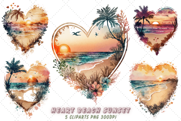 Download Heart Beach Sunset Watercolor Clipart - Clipart Collection