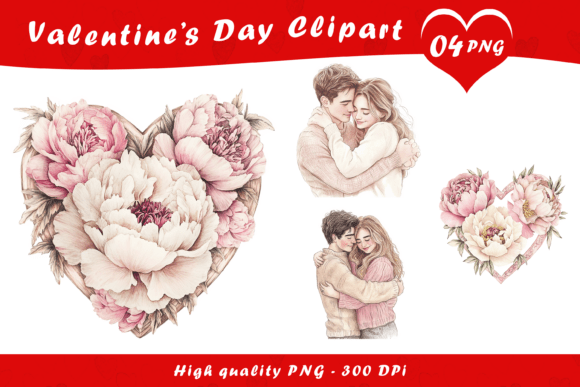 Download Romantic Floral Couple Heart Clipart PNG - Clipart Collection
