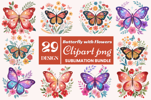 Download Butterfly with Flowers Clipart PNG Bundl - Clipart Collection