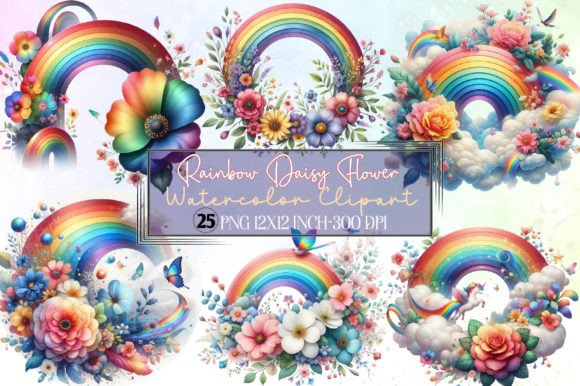 Download Rainbow Daisy Flower Watercolor Clipart - Clipart Collection