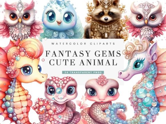 Download Fantasy Gems Cute Animals Prints Clipart - Clipart Collection