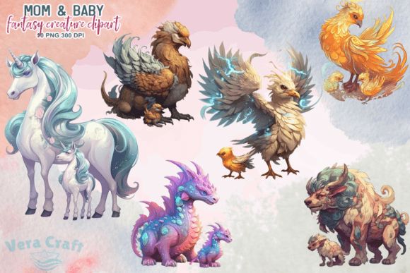 Download Mom &amp; Baby Fantasy Creature  Clipart - Clipart Collection