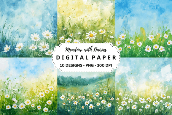 Download Meadow with Daisies Backgrounds Bundle - Meadow Collection