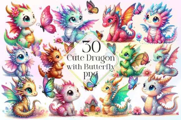 Download Cute Dragon with Butterfly Clipart - Clipart Collection