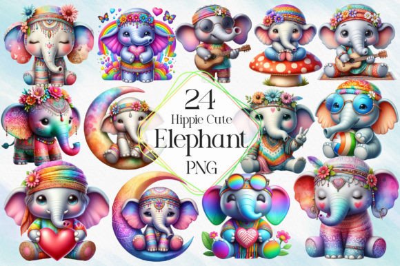 Download Hippie Cute Elephant Sublimation Clipart - Clipart Collection