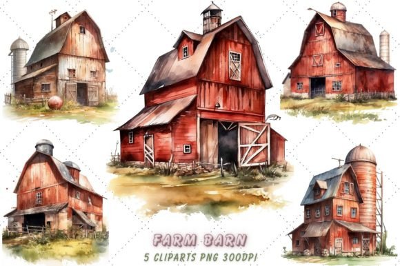 Download Vintage Farm Barn Watercolor Clipart - Clipart Collection