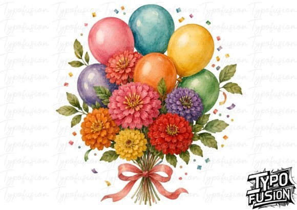 Download Botanical Zinnia Balloon Bouquet Clipart - Clipart Collection