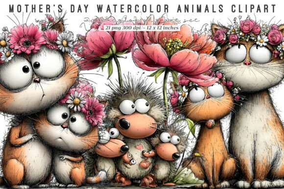 Download Mothers Day Watercolor Animals Clipart - Clipart Collection