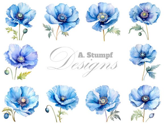 Download Blue Poppy Flower Clipart Watercolor Set - Clipart Collection