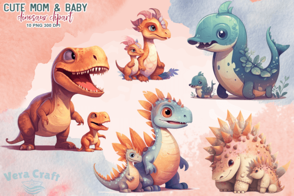 Download Cute Mom &amp; Baby Dinosaurs Clipart - Clipart Collection